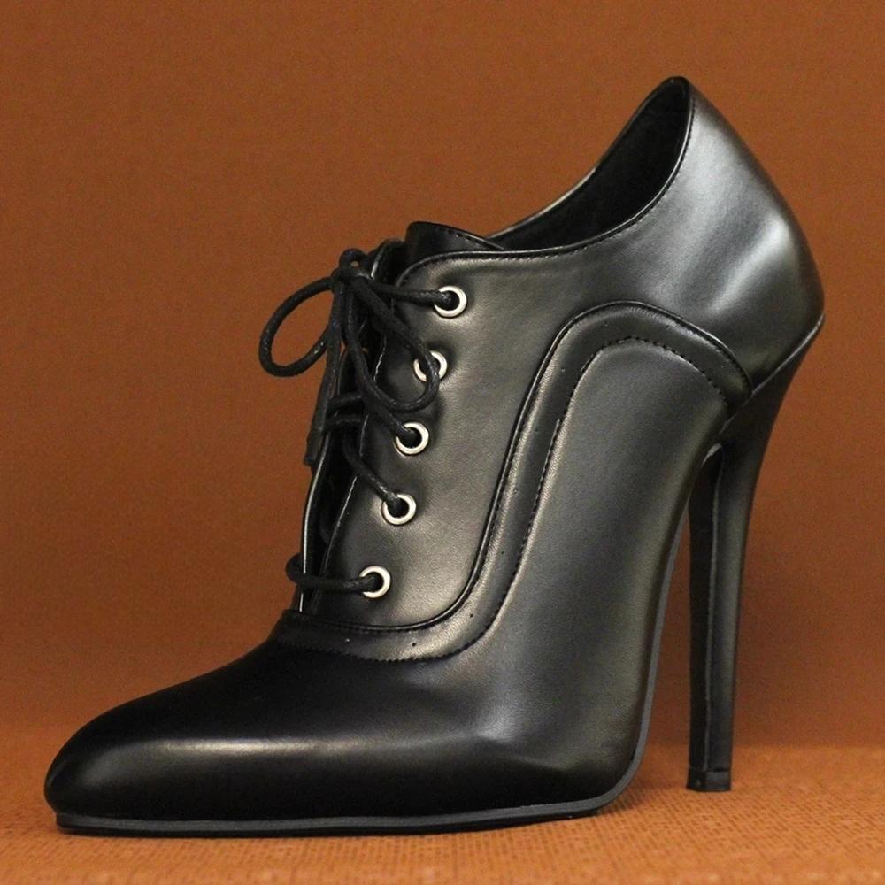 Vintage 14CM High Heel  Pointed Toe Punk Black Brown Party Wedding Dress Shoes