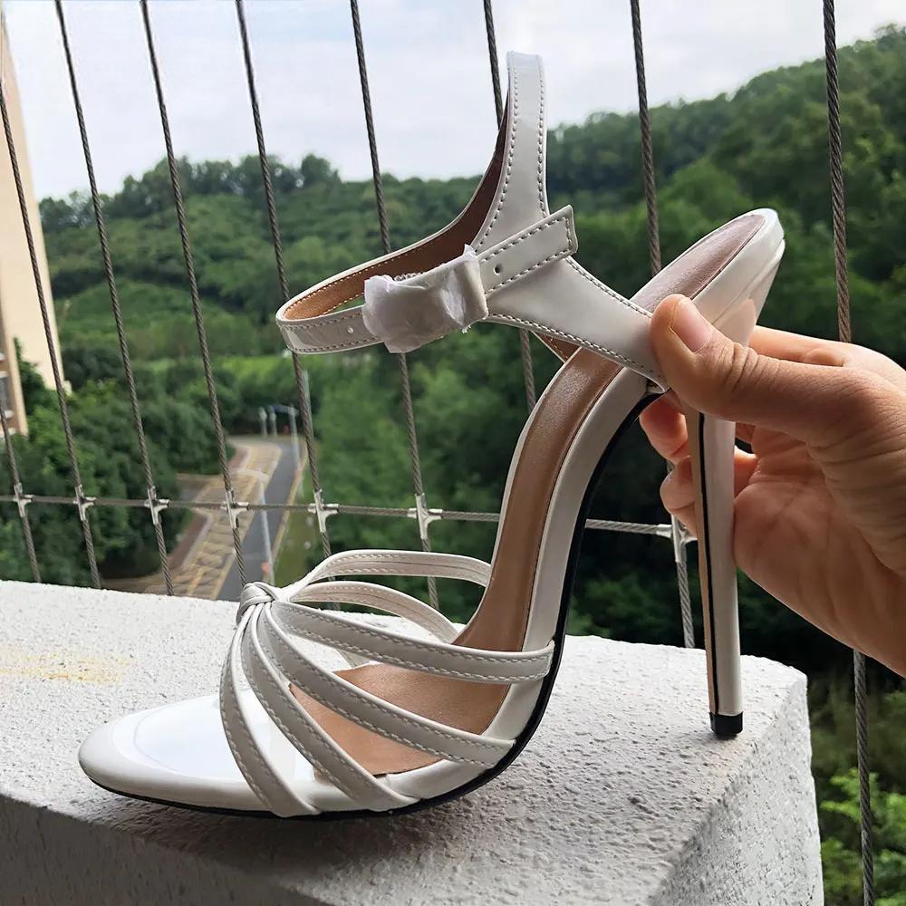 14cm High Heel Women Sexy White Ankle Buckles Sandals Summer Stiletto Pumps