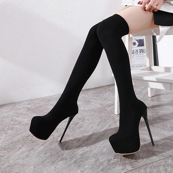 17CM Platform Heels Woman Over Knee Winter Boot Womens