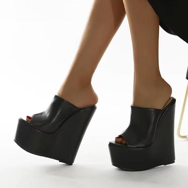 Peep Toe Platform Wedge Mules Slippers Women Summer Sexy Super High Pumps Sandal