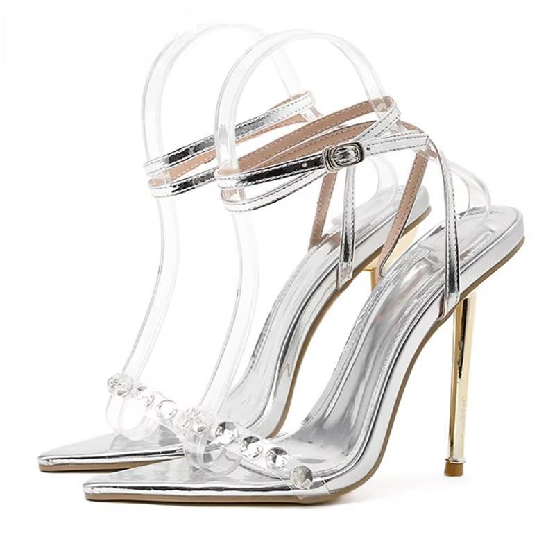 Elegant Bling Crystal Sexy Women Sandals Metal High Heels