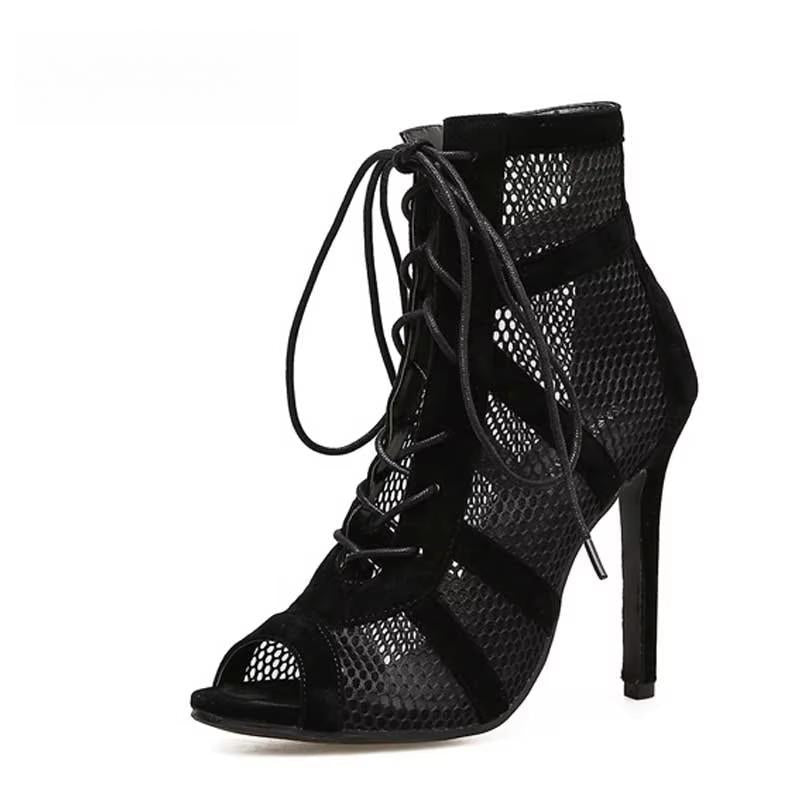 Fashion Black Summer Sandals Lace Up Cross-tied Peep Toe High Heel