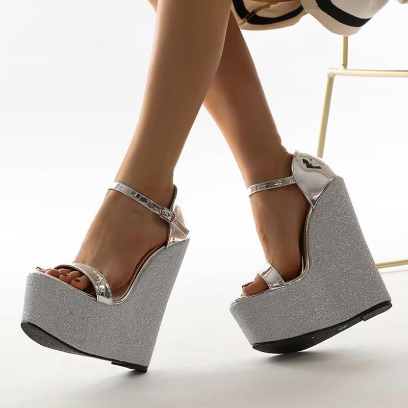 Summer Silver Women's High Heels Wedges Sandals