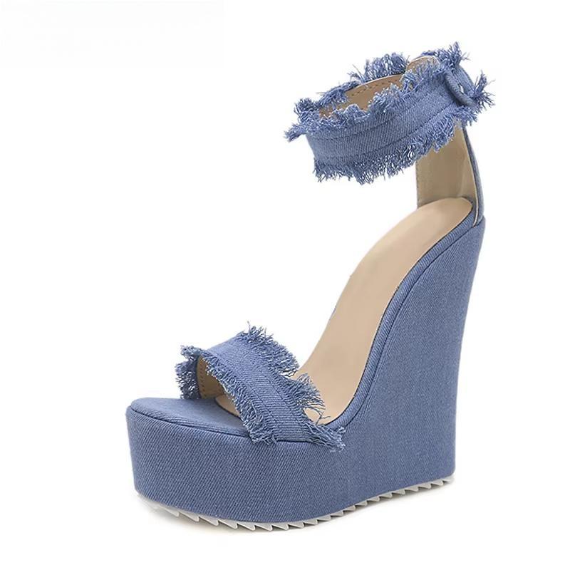 Designer Denim Sandals Summer Woman High Quality Wedges High Heels