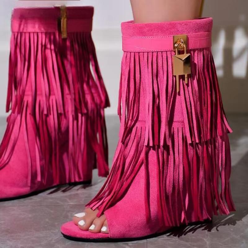 Spring Summer New Design FRINGE Wedges High Heels Women Boots Sandals