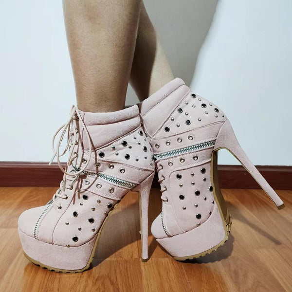 Platform Boots Studded Slim High Heels Boots