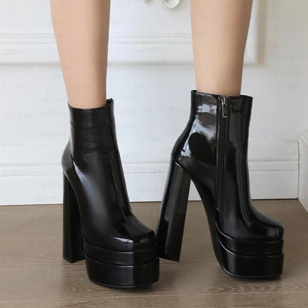 Platform Boots Side Zip Up Thick High Heels Shoes Woman Shiny Party Cosplay Shoes