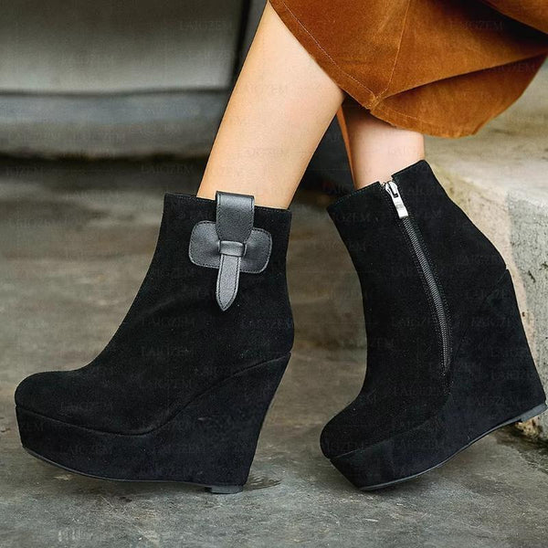 Platform Wedges Real Leather/ Real Suede Short Booties Zip Code Ladies Shoes