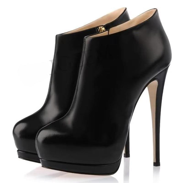 Black Boots Closed Toe Platform Stiletto Heel Fashion Booties