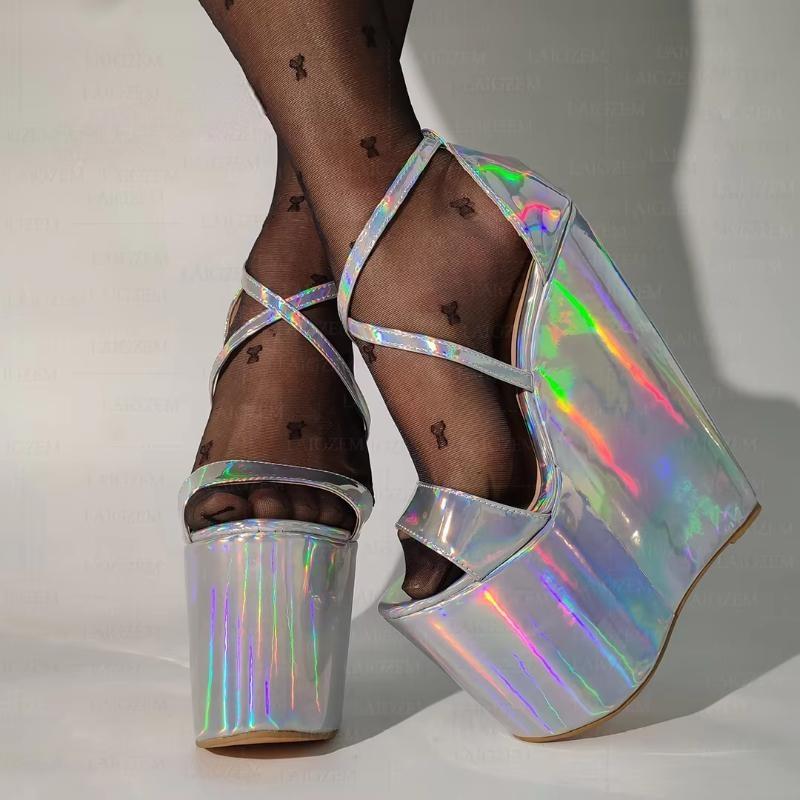 Women Platform Wedges Sandals Holographic 20CM High Heels Pumps