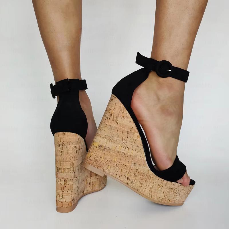 Women Sandals Platform Wedge Faux Suede High Heels Ankle Straps Party Pumps