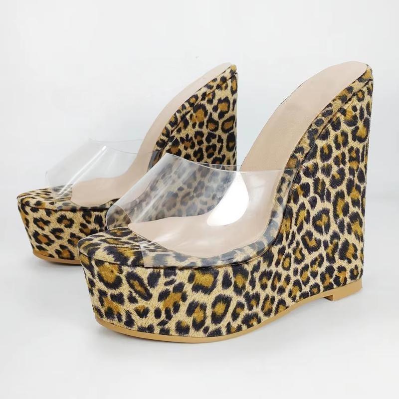 Platform Wedges Pumps Peep Toe Clear PVC Height Increase Ladies Shoes