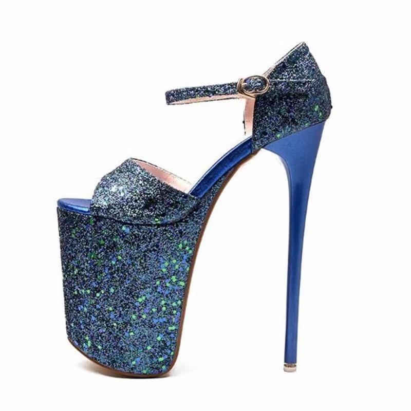 Stiletto Bling Sandals 20cm Thin high heels Sequins Nightclub show platform shoes woman