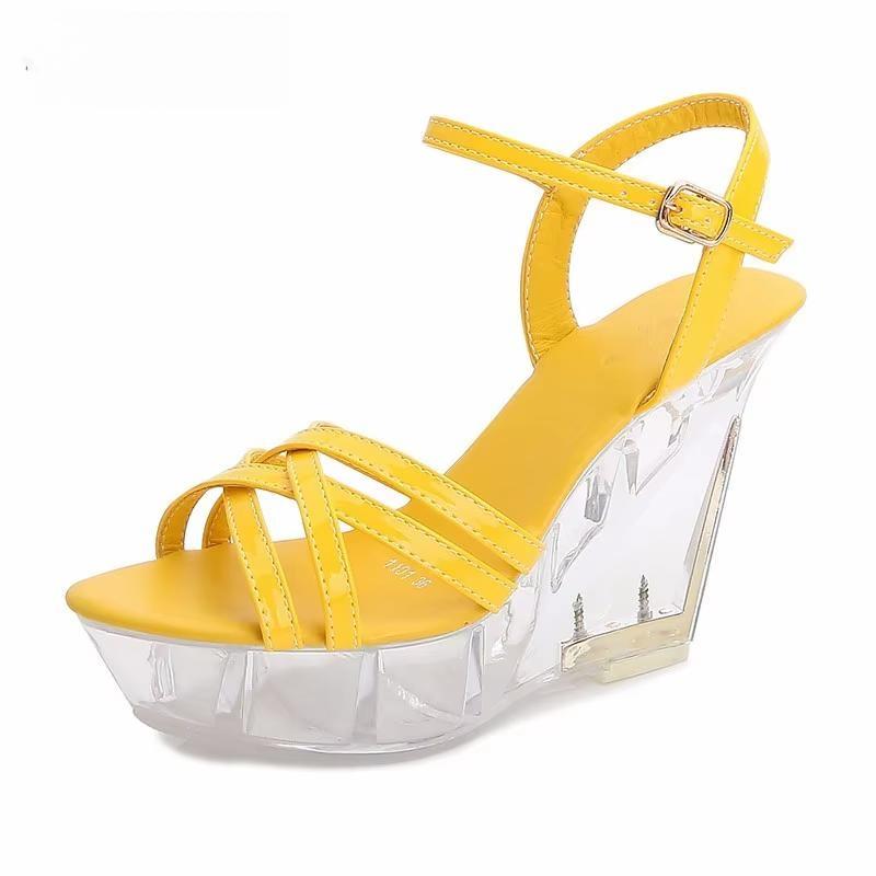 Female Dress sandals sexy shoes woman crystal transparent platform pumps 10cm