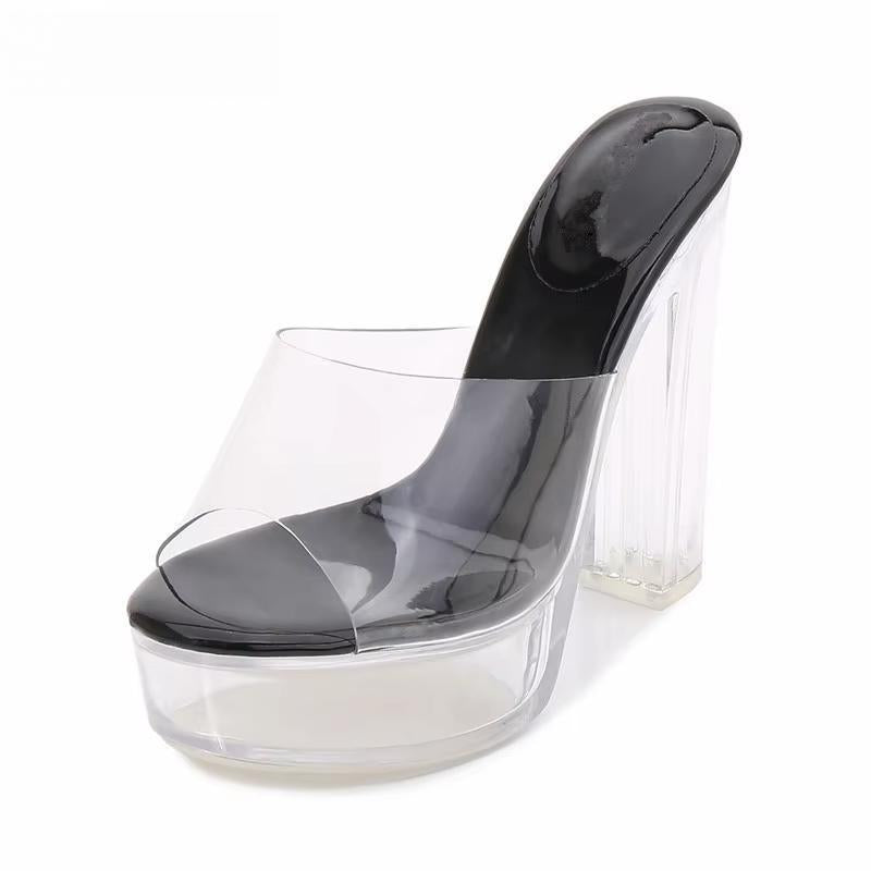 Summer female sandals transparent crystal women wedding shoes 13cm thick heels