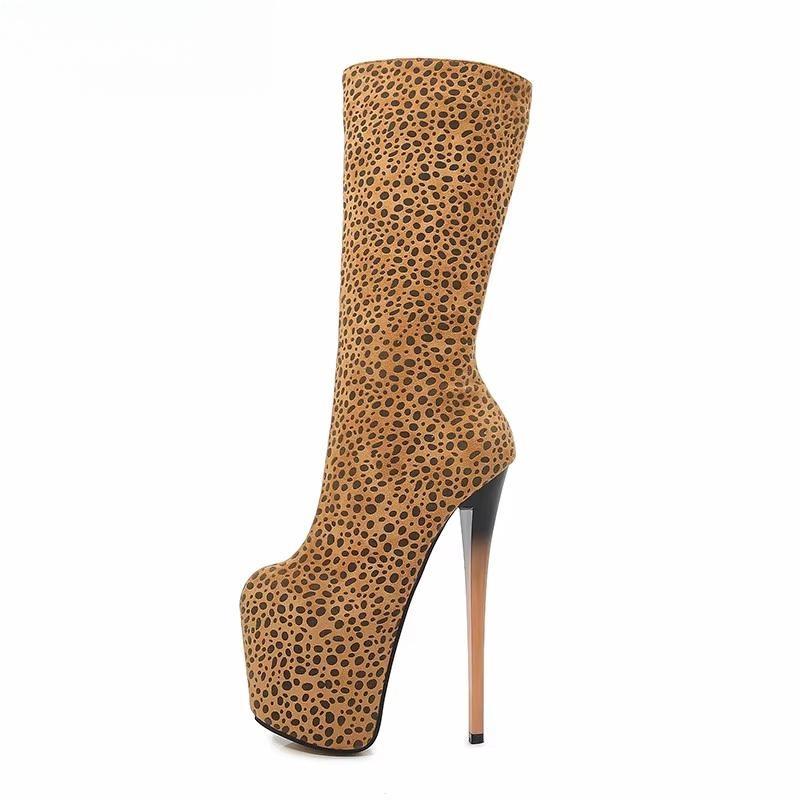 Gladiator Leopard shoes woman 19cm thin heels Knee High Boots