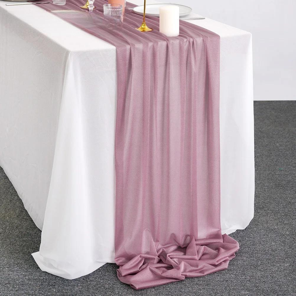 Sheer Chiffon Luxury Solid Colorful Table Runner