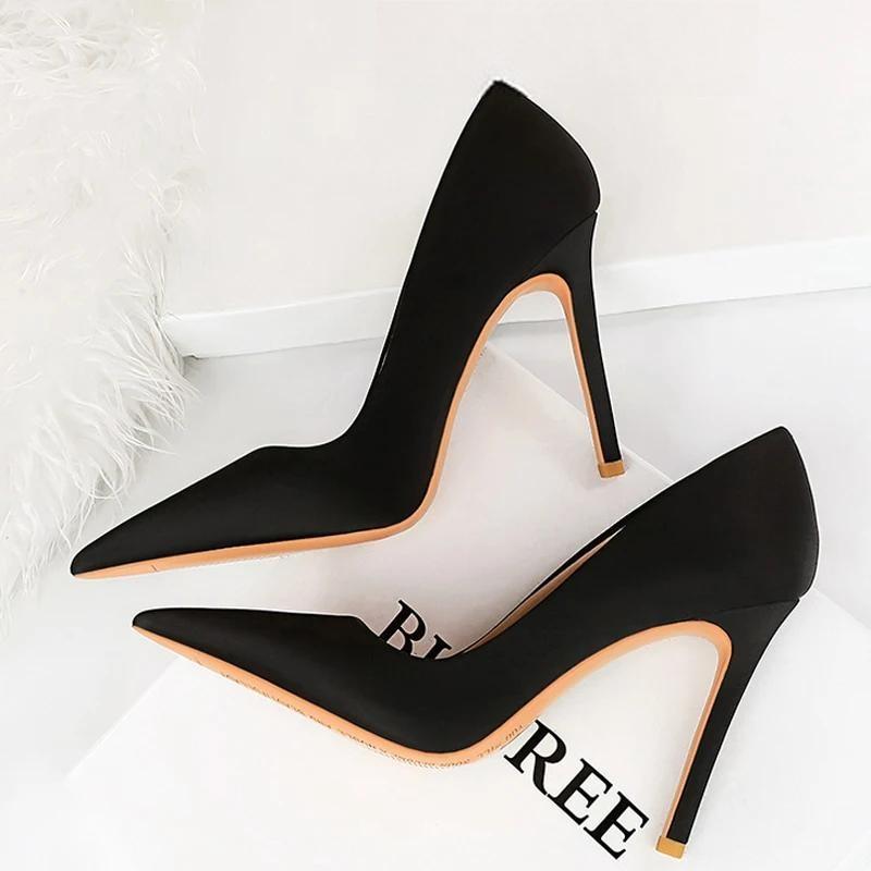 Fashion High Heels Silks Satins Women Pumps Pointed Shoes Lady Heels