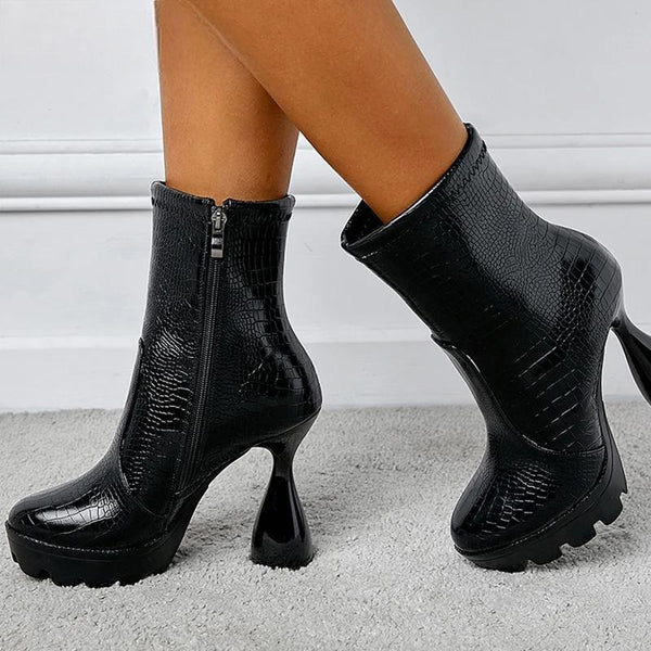 Fashion Platform Women's Ankle Boots Roman Round Toe Strange Style Chunky Heels