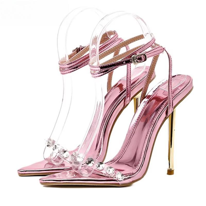 Elegant Bling Crystal Sexy Women Sandals Metal High Heels