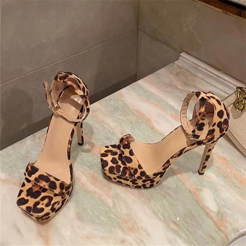 Summer Sexy Leopard Grain Pole Dancing Sandals Women