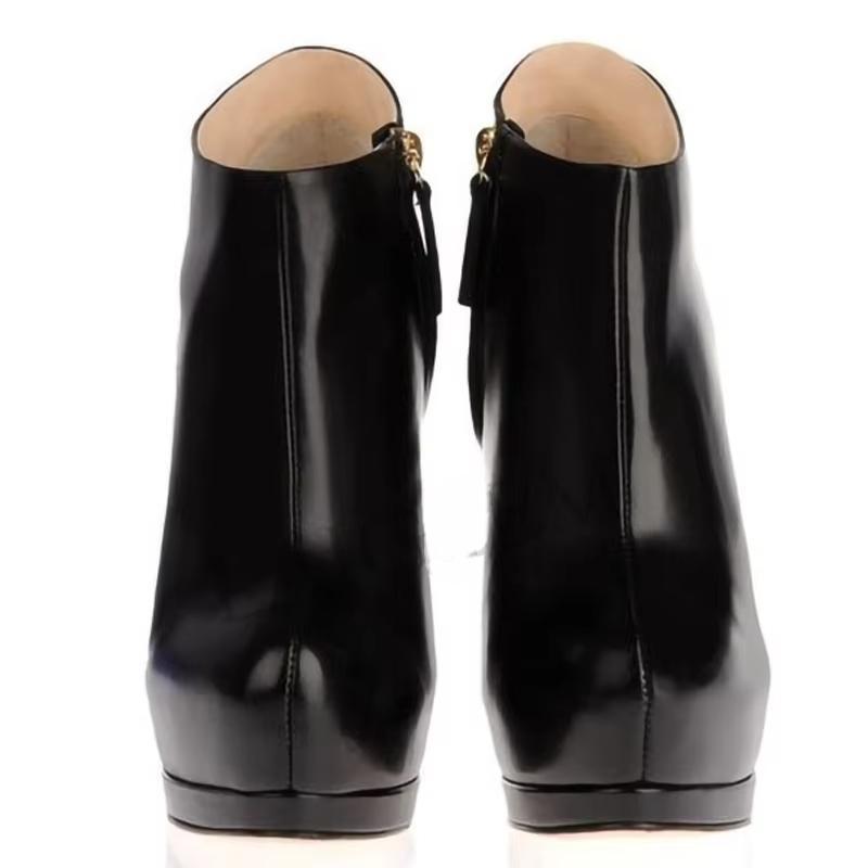 Black Boots Closed Toe Platform Stiletto Heel Fashion Booties