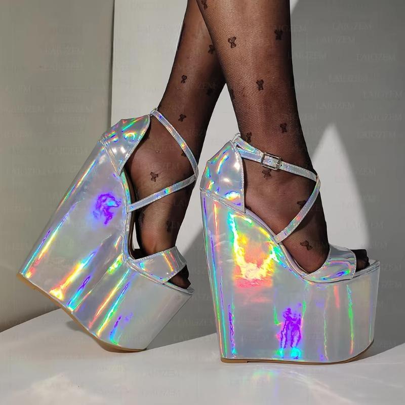 Women Platform Wedges Sandals Holographic 20CM High Heels Pumps