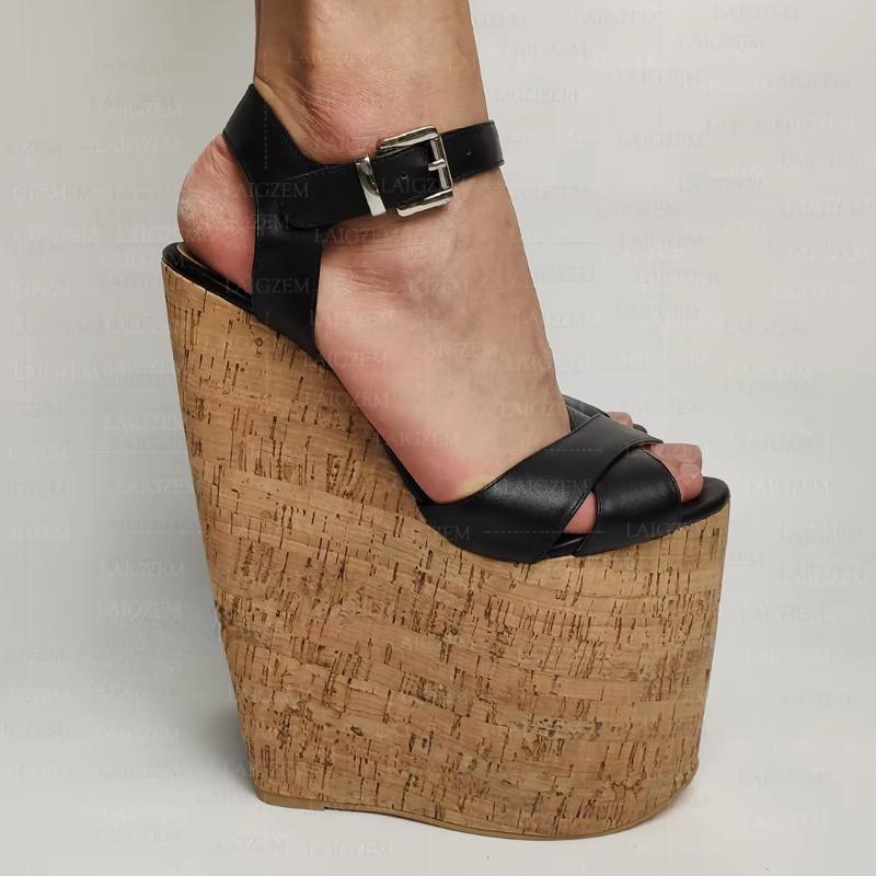 Women Platform Wedges Sandals 22CM Faux Leather High Heels Pumps