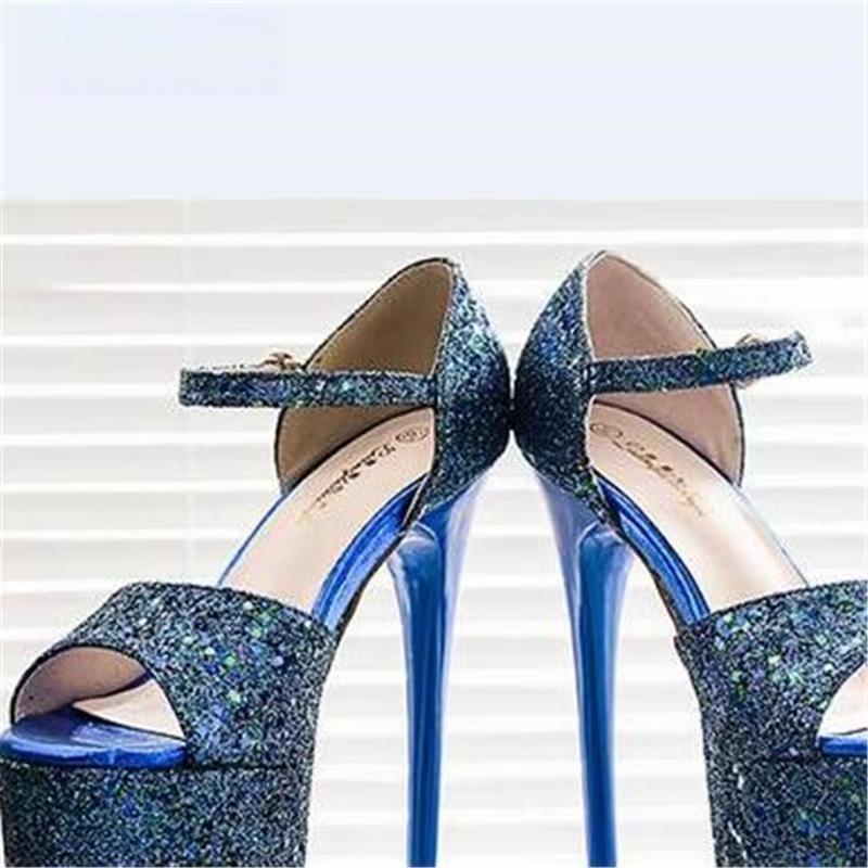 Stiletto Bling Sandals 20cm Thin high heels Sequins Nightclub show platform shoes woman