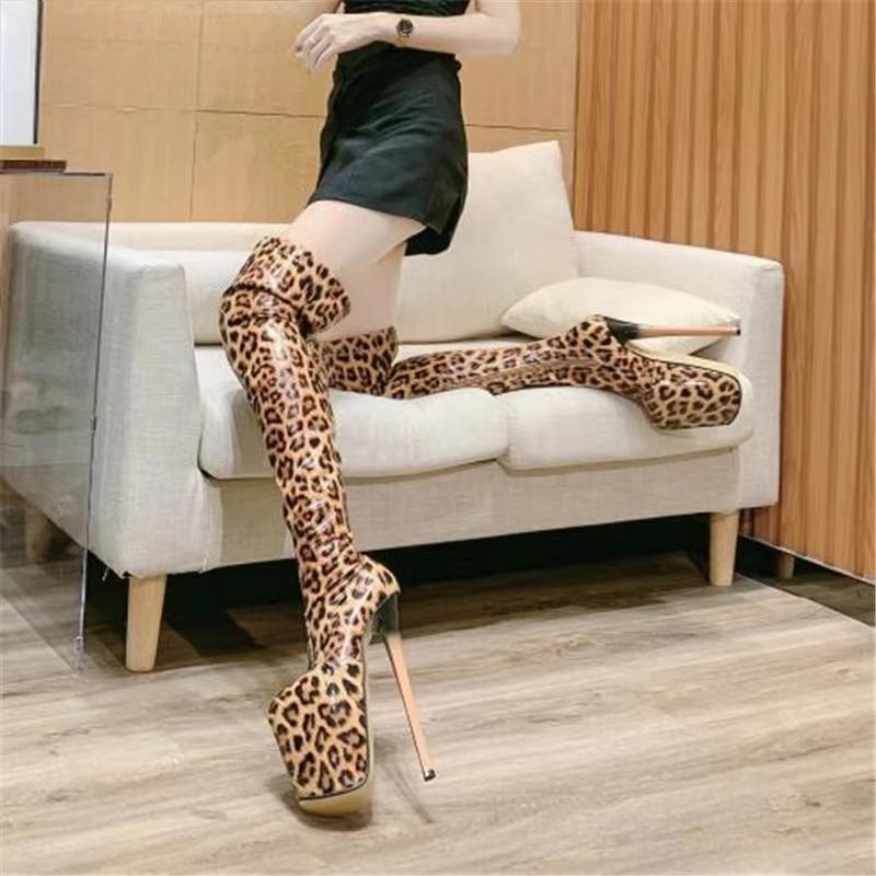 Leopard print Motorcycle botas mujer over-the-knee long Boots