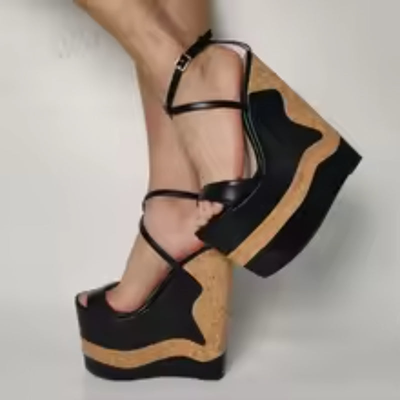 Women Sandals Patchwork Platform Wedges Extreme High Heels Pumps