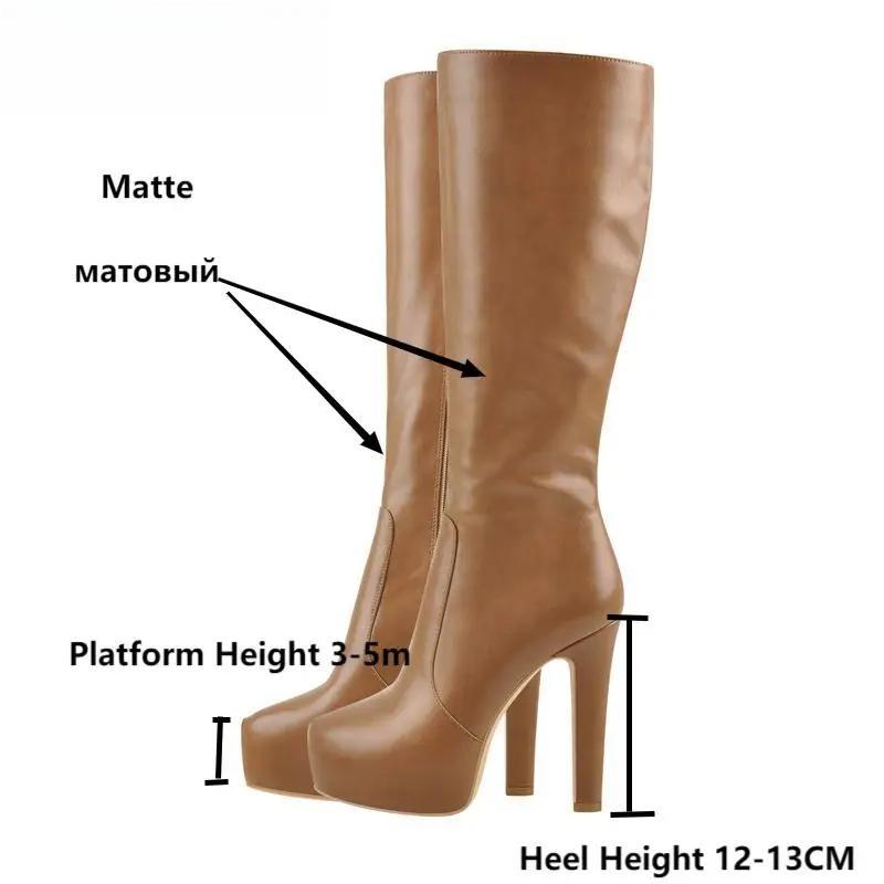 Brown Knee High Boots Round Toe Matte Side Zipper Handmade Winter Boots