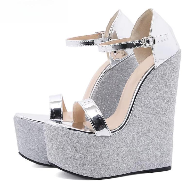 Summer Silver Women's High Heels Wedges Sandals