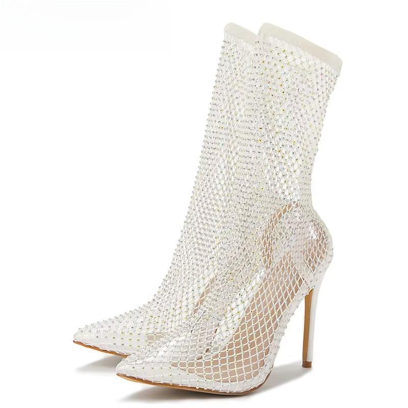 New Design Crystal Rhinestone Sock Ankle Boots