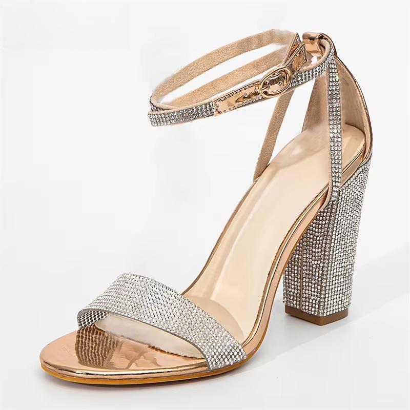 Fashion Design Crystal Women Sandals Square Heel