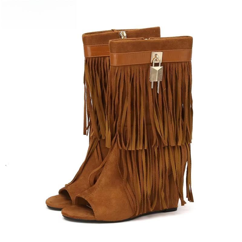 Spring Summer New Design FRINGE Wedges High Heels Women Boots Sandals