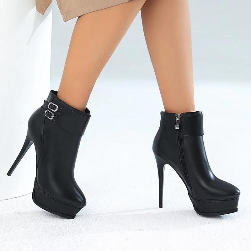 FASHION Women Ankle Platform Boots Side Zip Real Leather Thin High Heels Booties