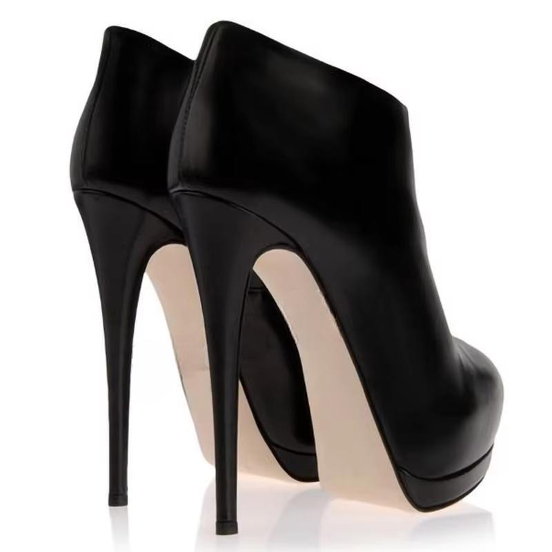 Black Boots Closed Toe Platform Stiletto Heel Fashion Booties