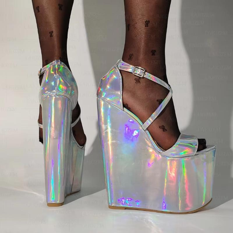 Women Platform Wedges Sandals Holographic 20CM High Heels Pumps