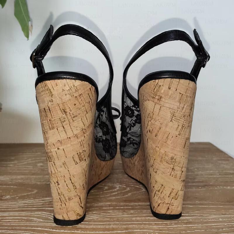 Women Sandals Wedges Patchwork 13CM High Heels Pumps Cork Print Ladies Summer Girls Shoes