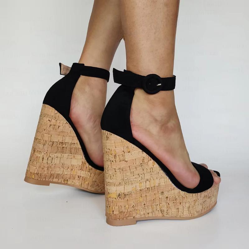 Women Sandals Platform Wedge Faux Suede High Heels Ankle Straps Party Pumps