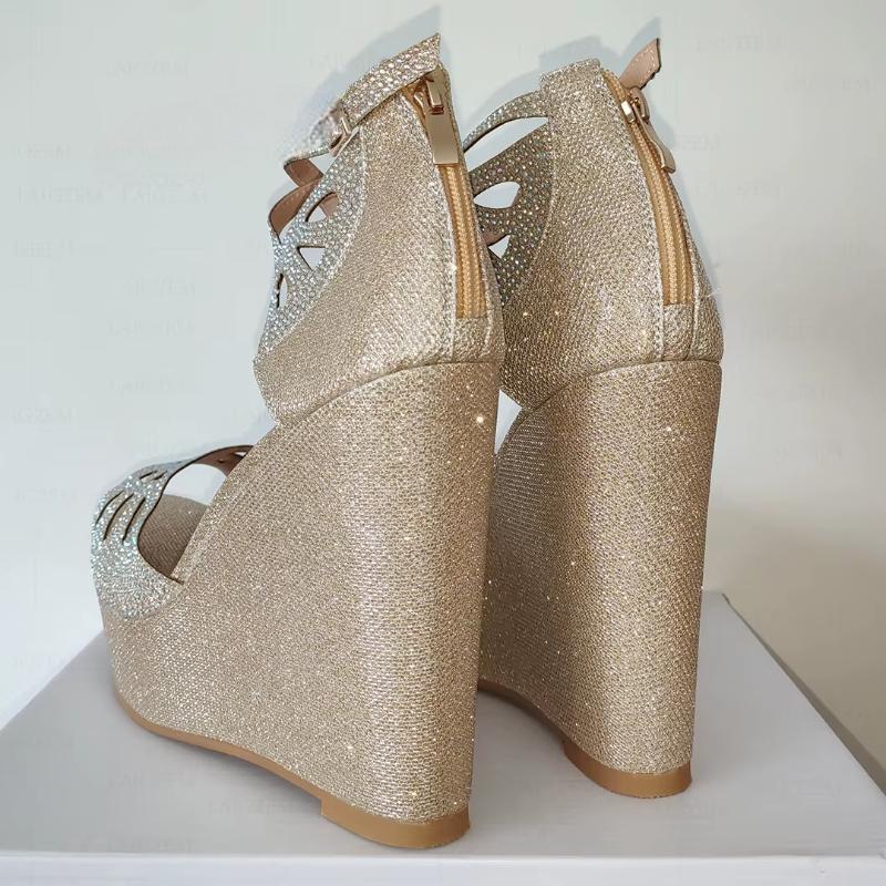 Women Platform Wedges Sandals Wedding Prom Crystal Height Increase Shoes