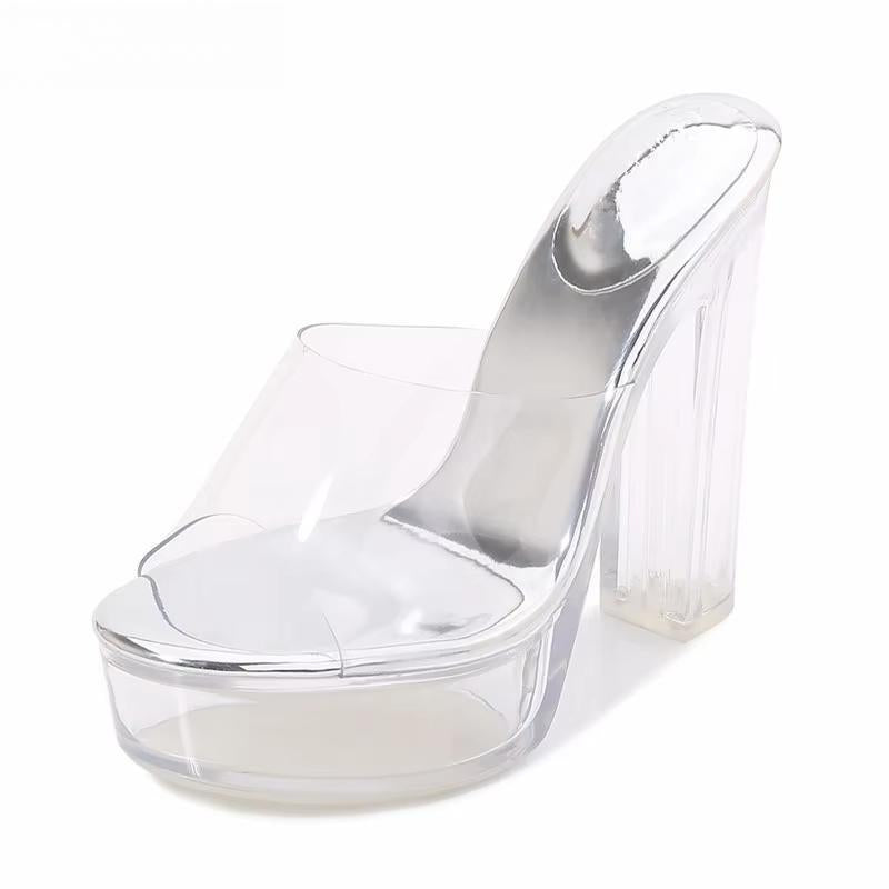 Summer female sandals transparent crystal women wedding shoes 13cm thick heels