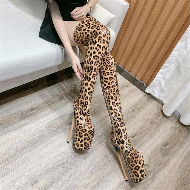 Leopard print Motorcycle botas mujer over-the-knee long Boots