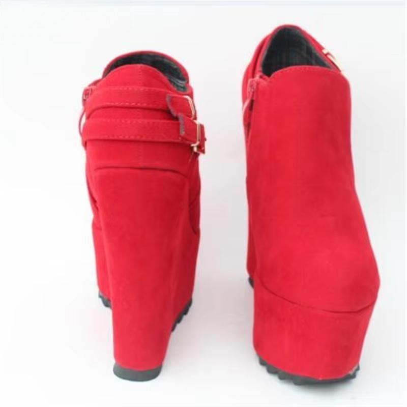 RED Round Toe Ankle Boots 15cm High-Heeled Wedges platform party shoes woman