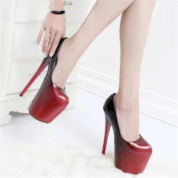 Sexy Stilettos 19cm Thin High-Heeled Patent Leather Platforms Shoes Woman