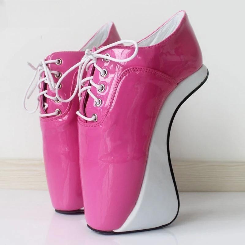 Women 18CM High Hoof Heels Pointed toe Lace-up Sexy Fetish Shoes