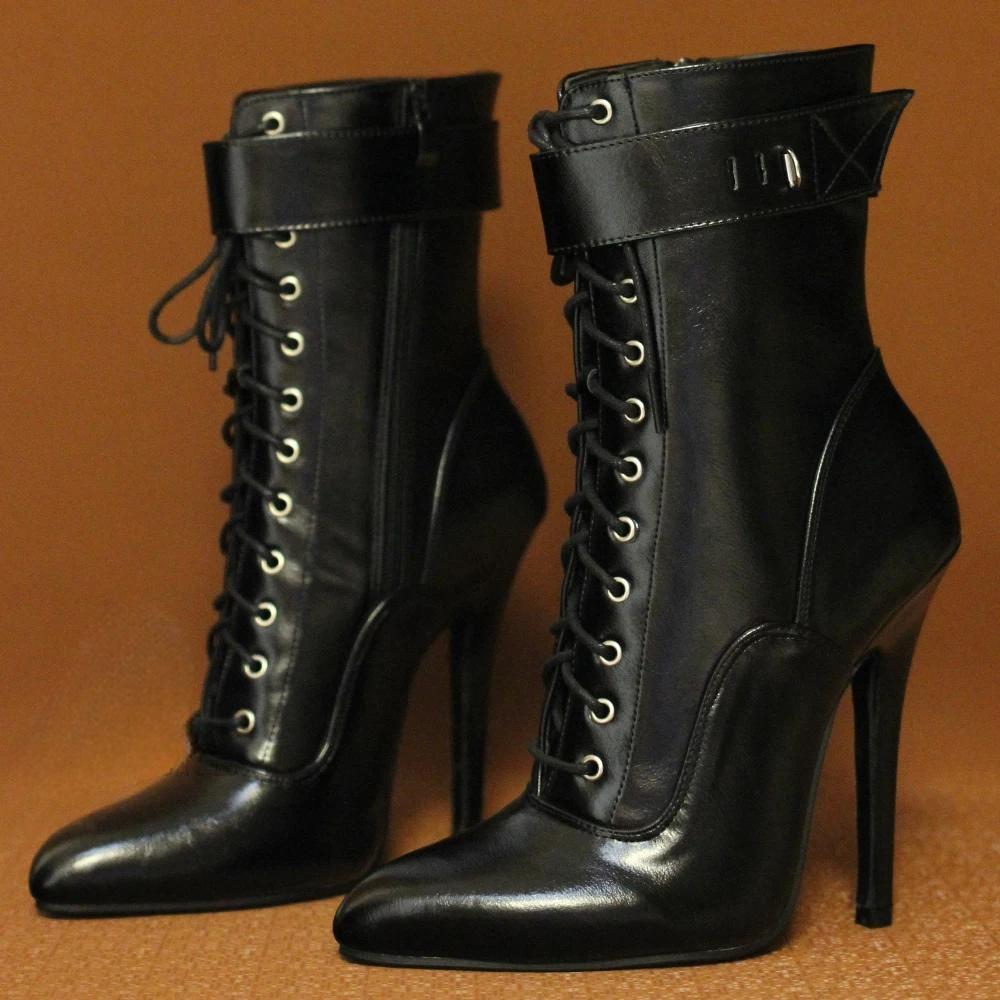 Sexy Ankle Boots For Women 14CM High Heels Cross-tied Zip Lockable Straps Shoes