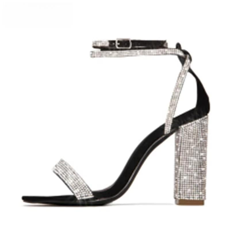 Fashion Design Crystal Women Sandals Square Heel