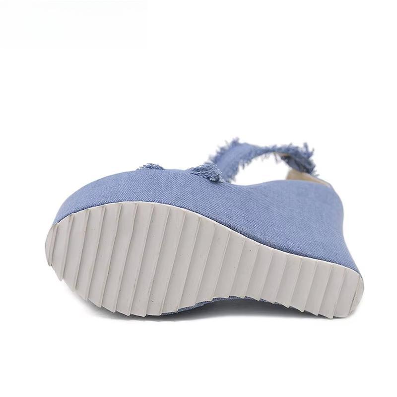 Designer Denim Sandals Summer Woman High Quality Wedges High Heels